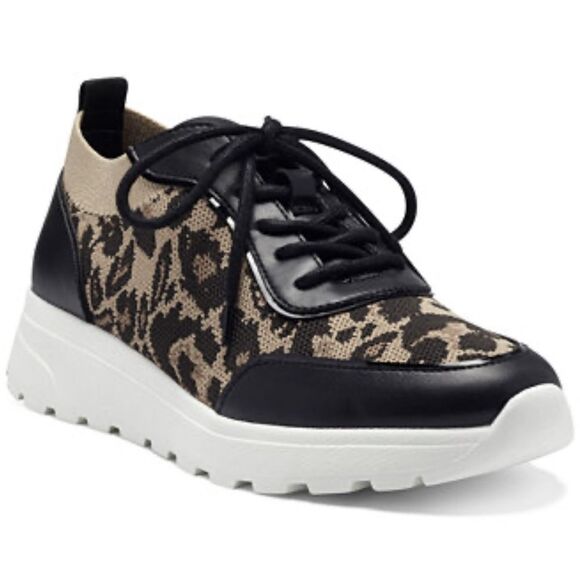 Vince Camuto Black and Tan Leopard Print Sneakers with Chunky Sole - Picture 1 of 8